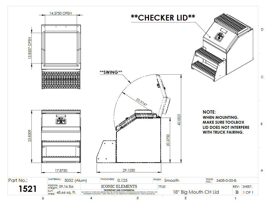 18" Big Mouth Step Box w/Aluminum Checkerplate lid *recommended used with P/N 1900 for mounting