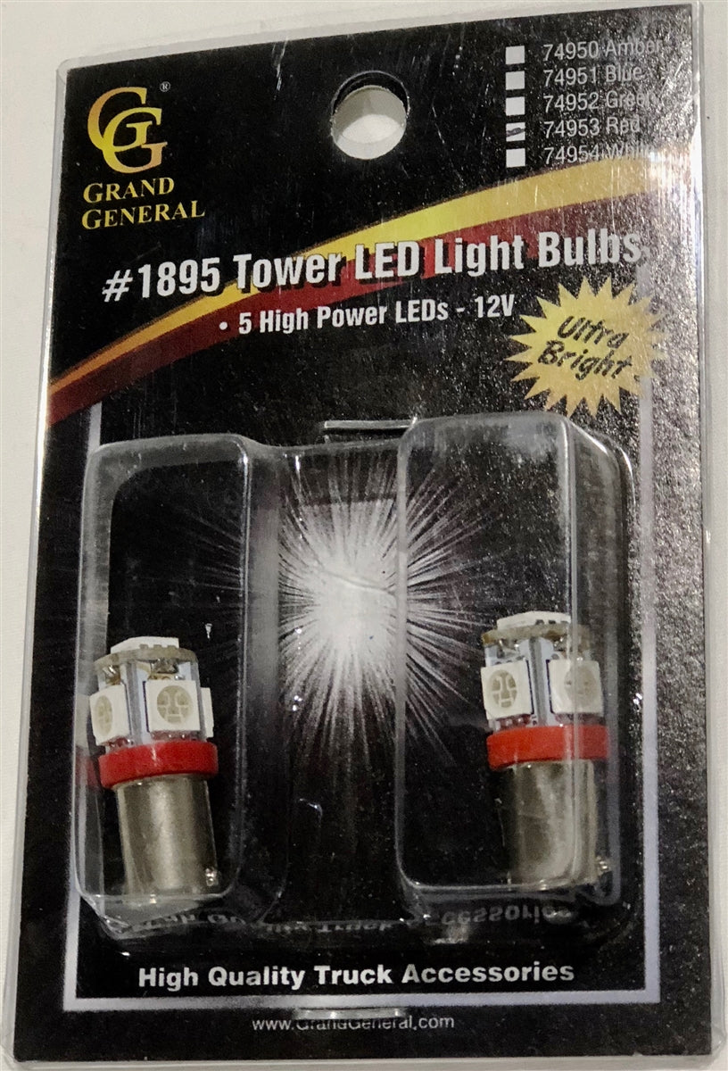 #1895 RED 5-LED HIGH POWER TOWER STYLE BULBS, 12V, PAIR