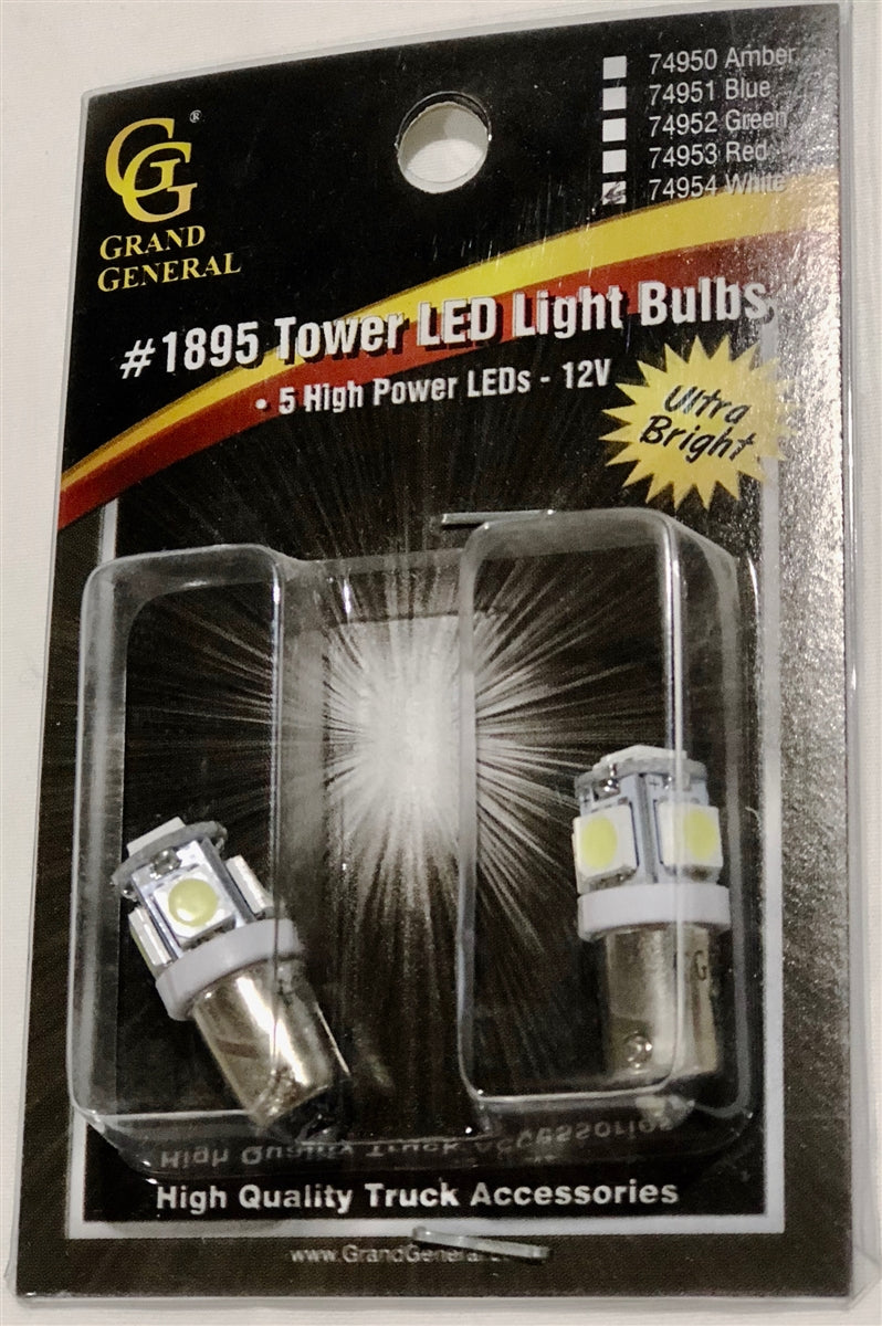 #1895 WHITE 5-LED HIGH POWER TOWER STYLE BULBS, 12V, PAIR