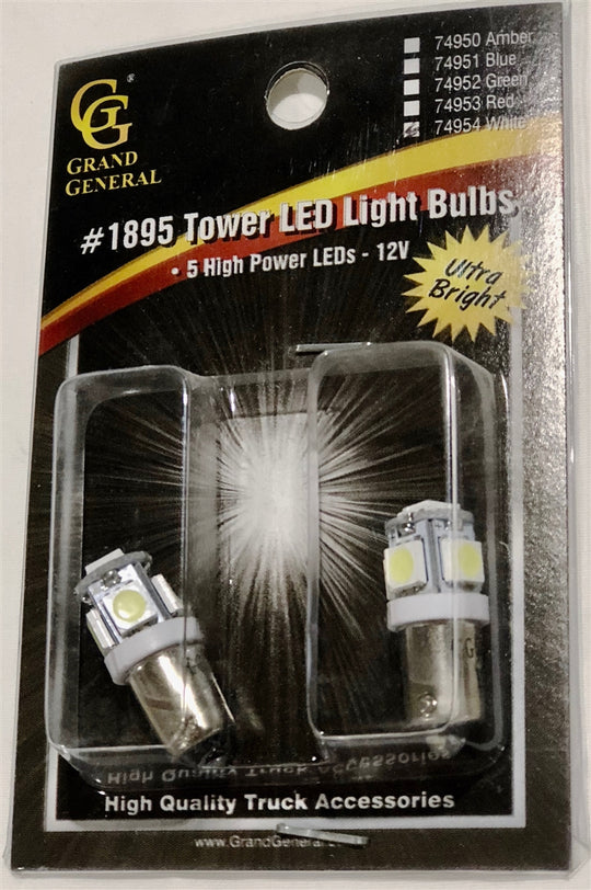 #1895 WHITE 5-LED HIGH POWER TOWER STYLE BULBS, 12V, PAIR