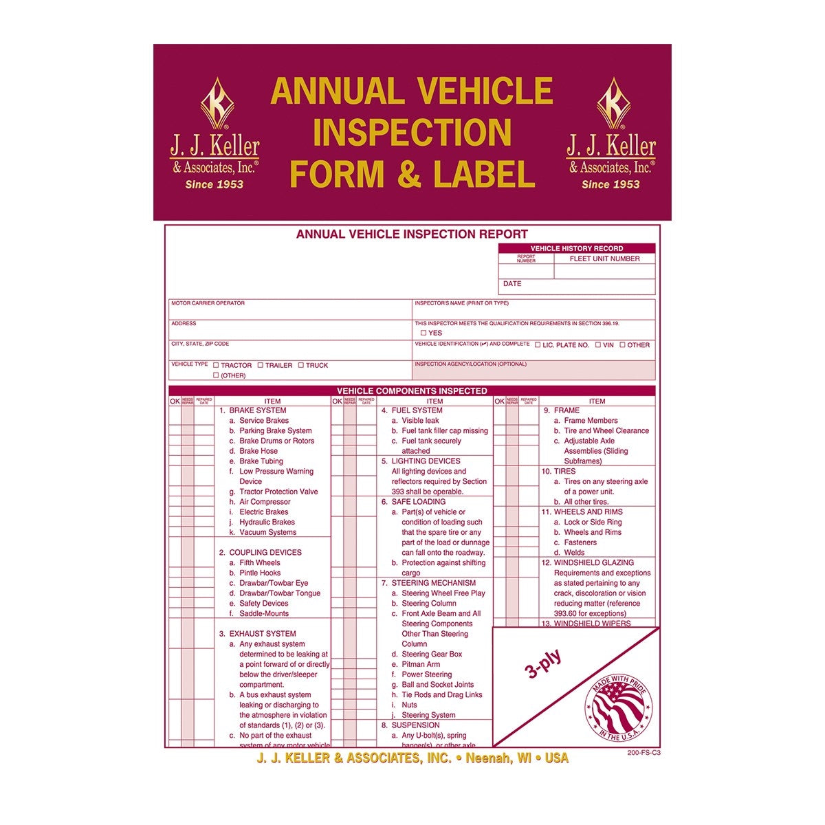 ANNUAL VEHICLE INSPECTION REPORT W/ LABELS